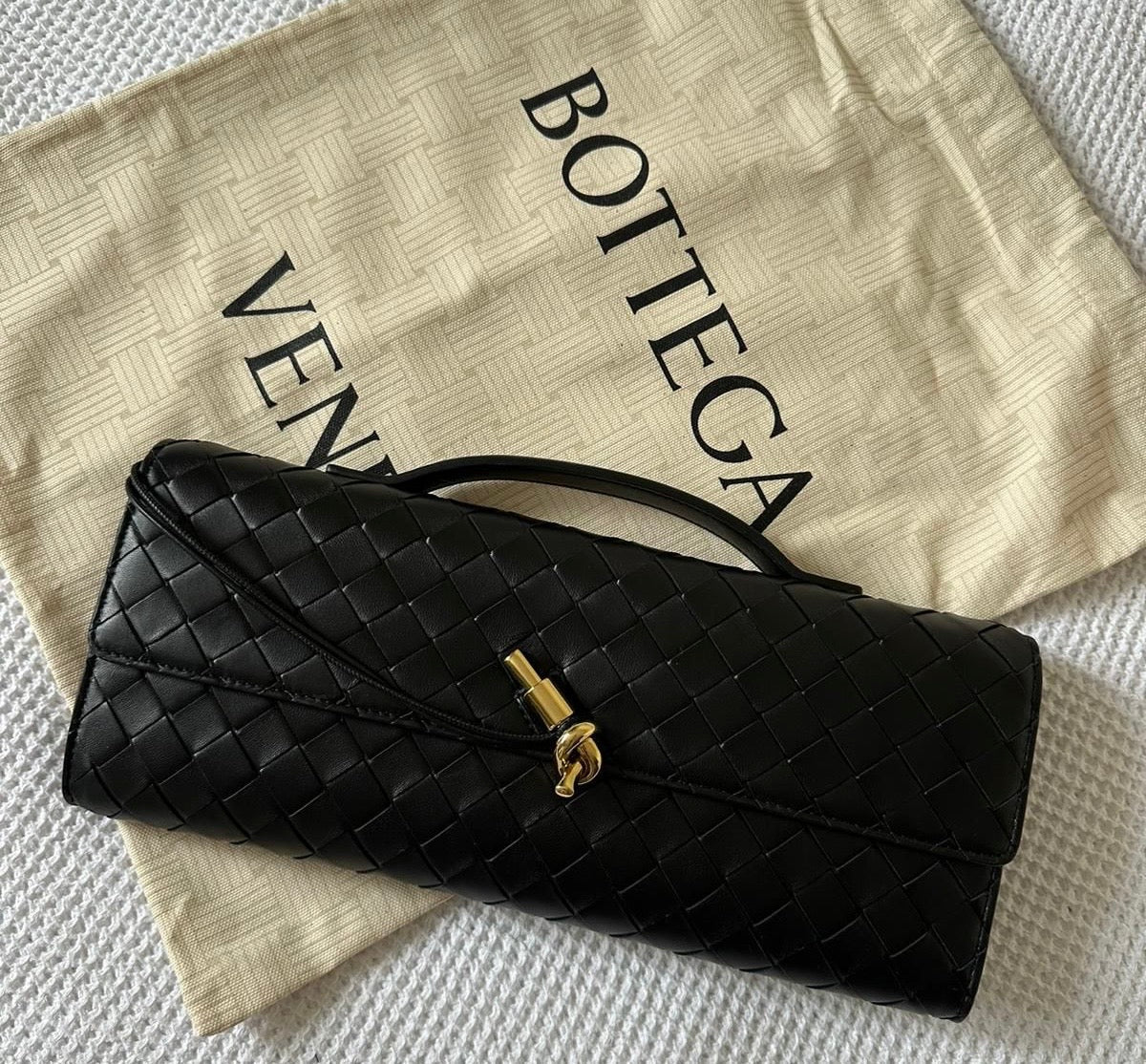 Bottega Veneta Andiamo Long Leather Clutch (Black)