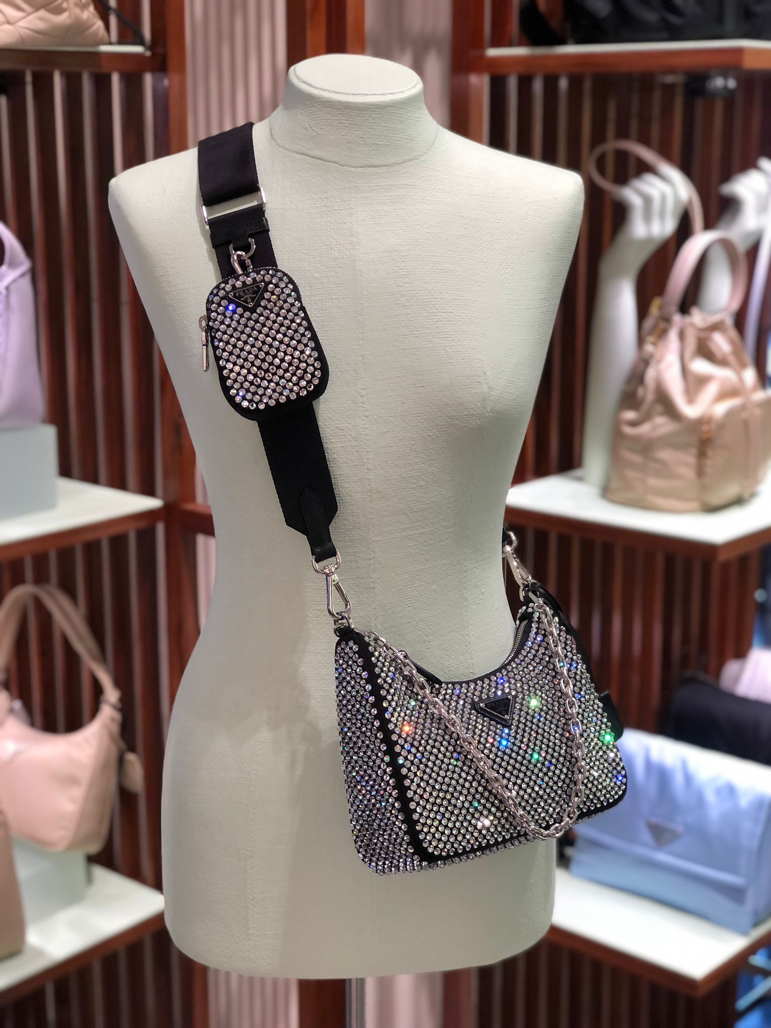 Prada Re-Edition 2005 Crystal Embellished Cross Body Bag