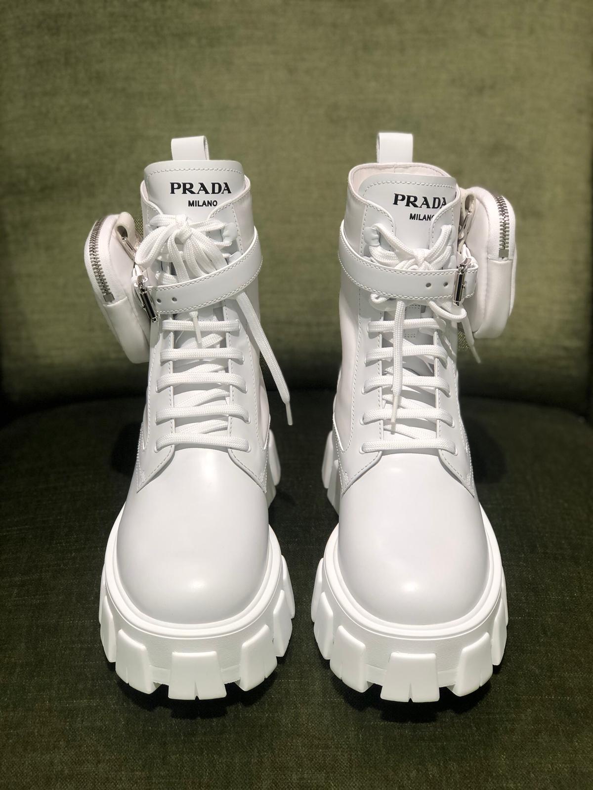 Prada Monolith Ankle Boots (White)