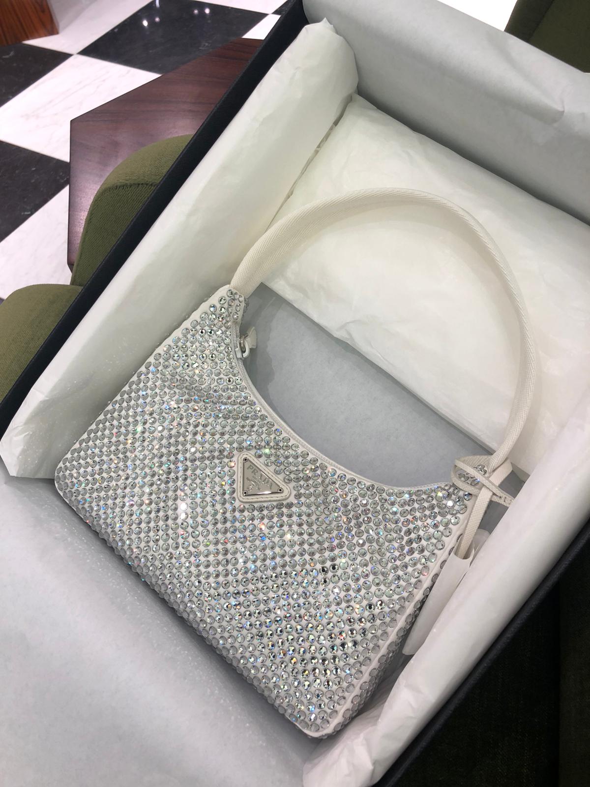 Prada Satin Bag With Crystals (White)