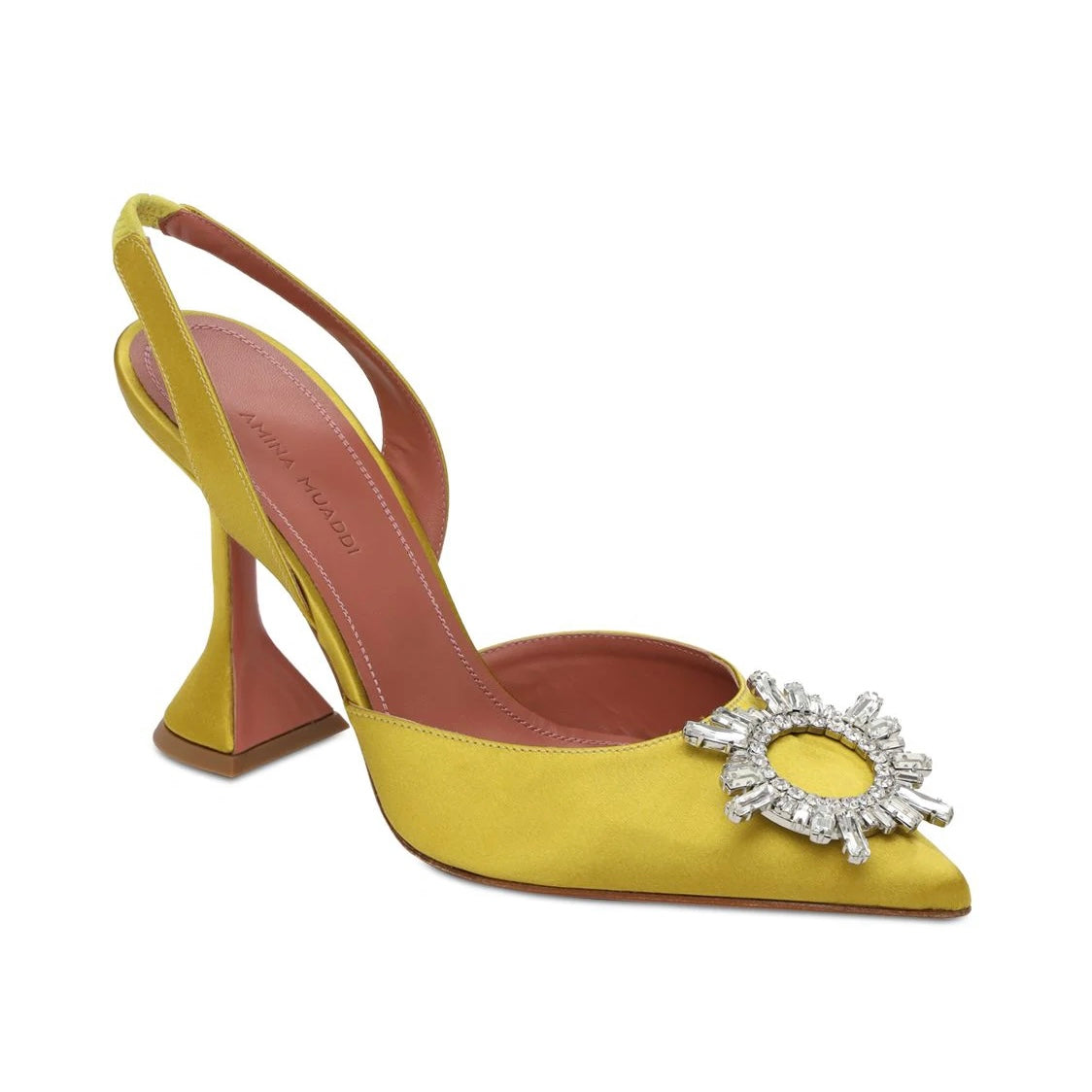 Amina Muaddi Begum Satin Slingback Pumps Lime