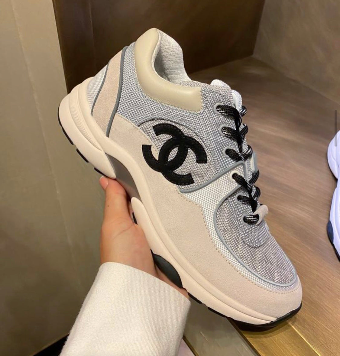 Chanel CC Logo Fabric & Suede Sneaker Grey (Reflective)