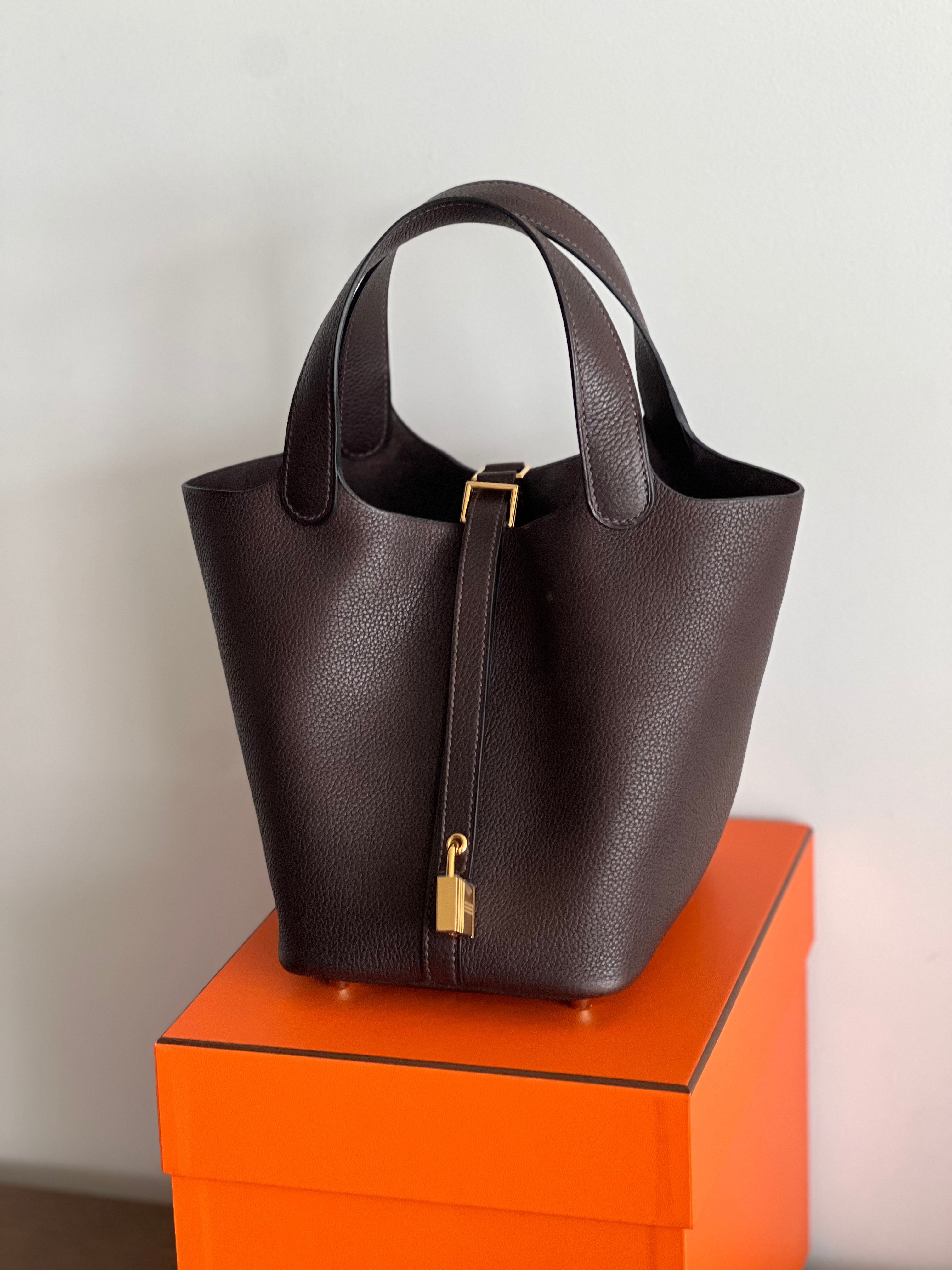 Hermès Picotin Barenia Faubourg 18cm Ebene GHW