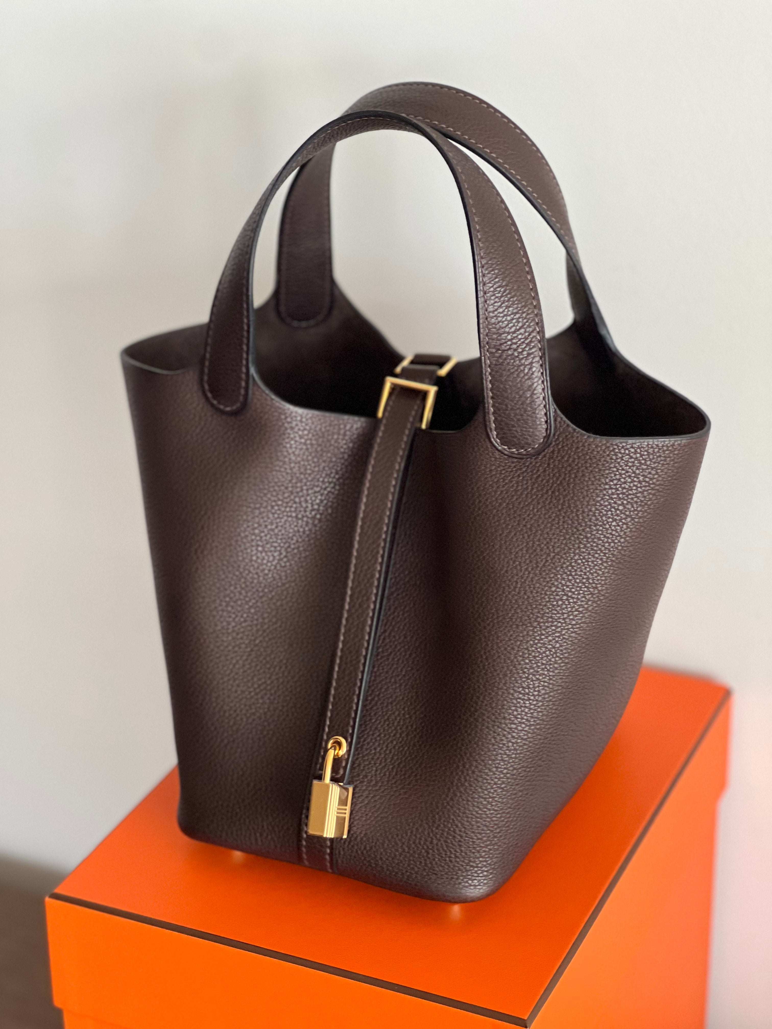 Hermès Picotin Barenia Faubourg 18cm Ebene GHW