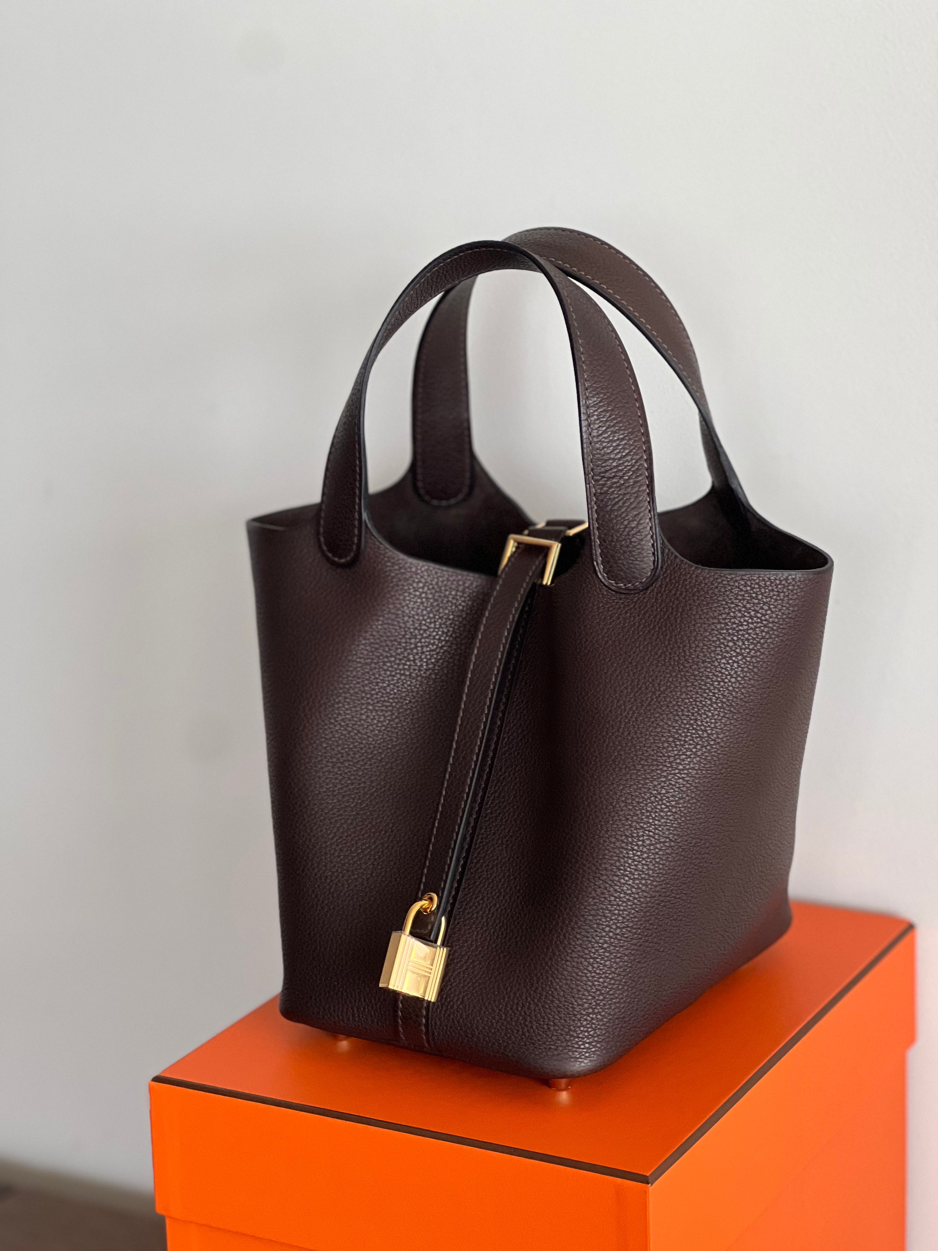 Hermès Picotin Barenia Faubourg 18cm Ebene GHW