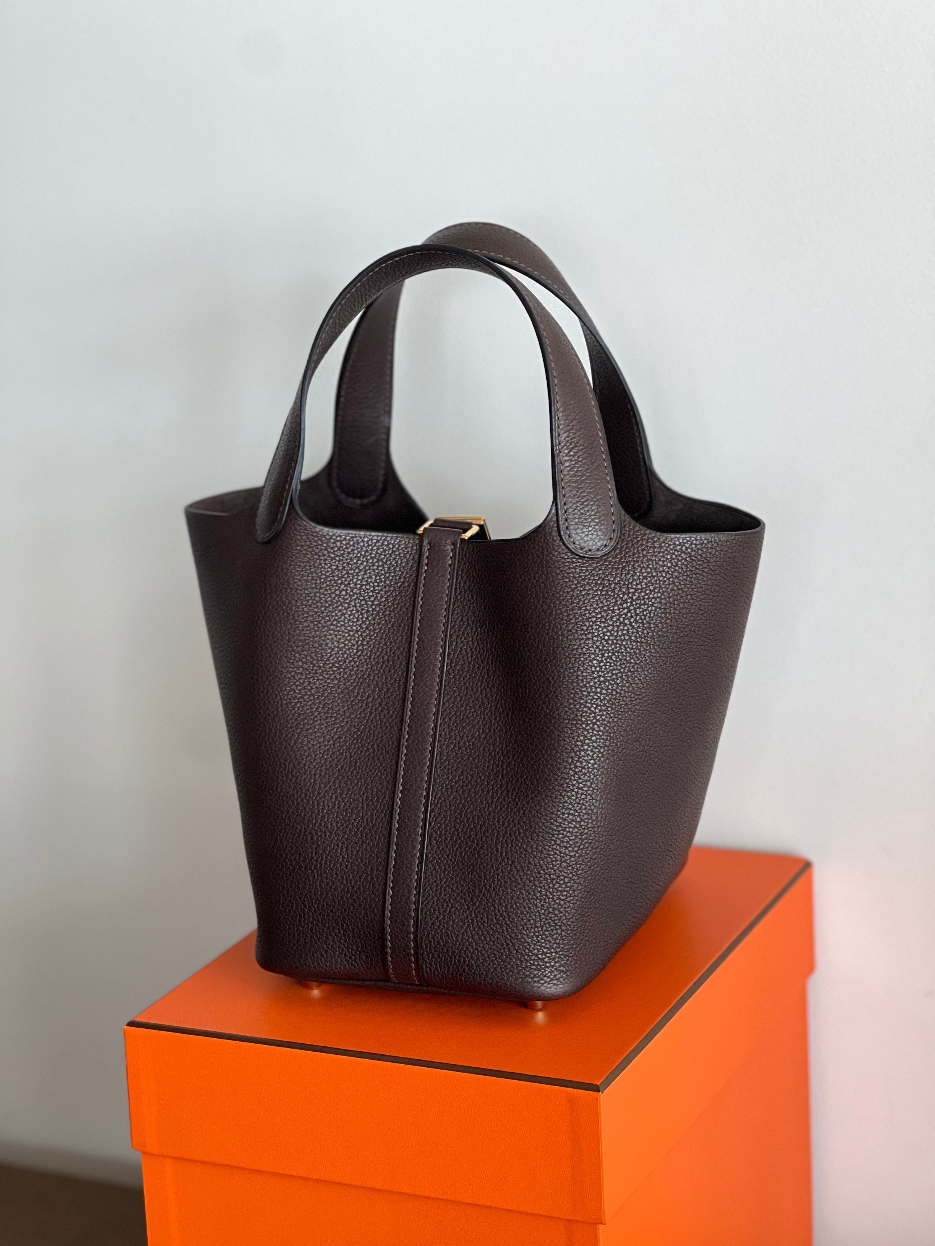 Hermès Picotin Barenia Faubourg 18cm Ebene GHW