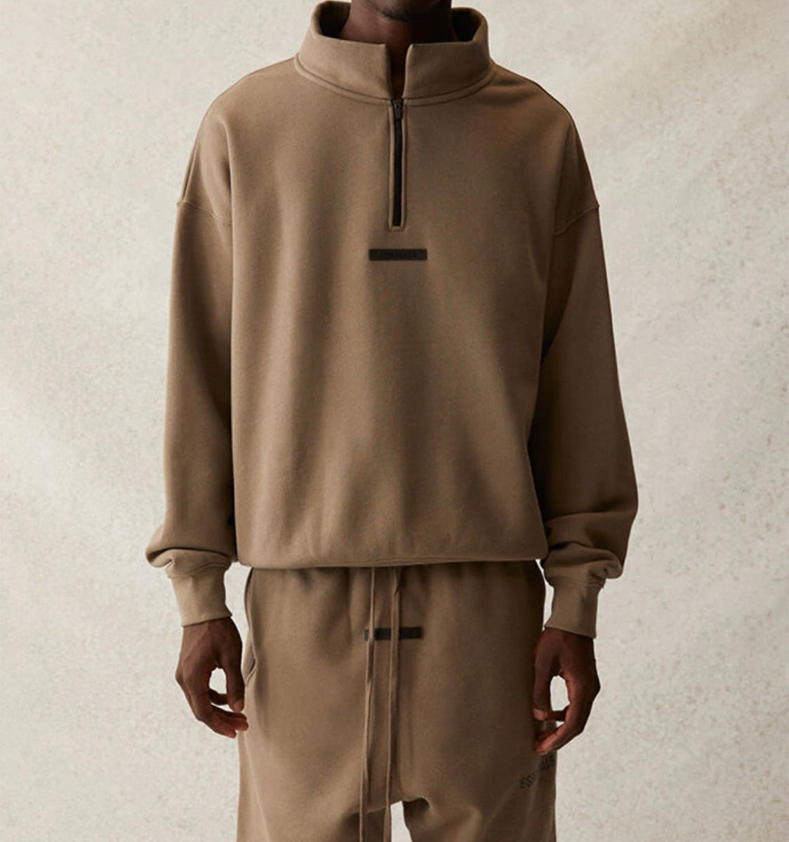 Fear Of God ESSENTIALS Mock Neck Half Zip Sweatshirt Taupe