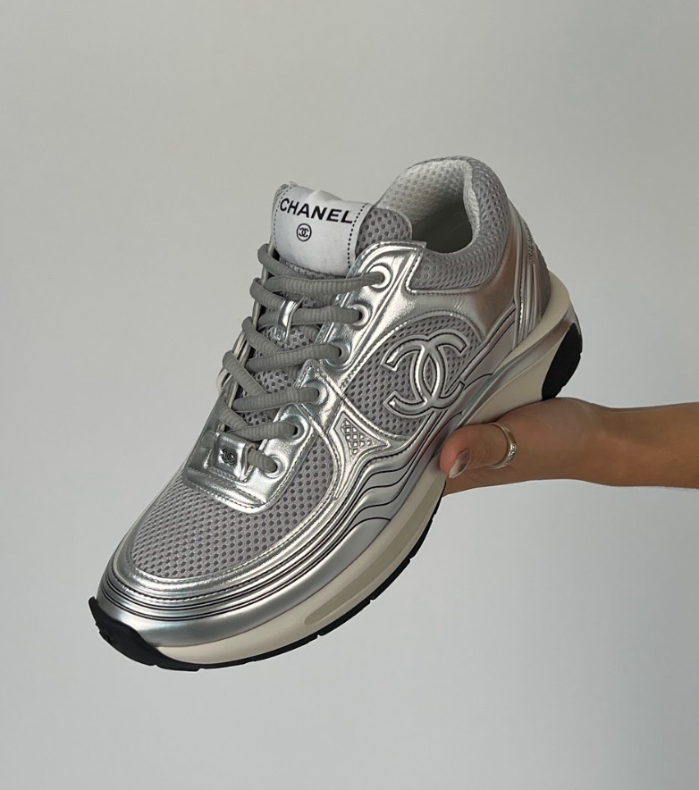 Chanel CC Logo Metallic Trainer (Silver)