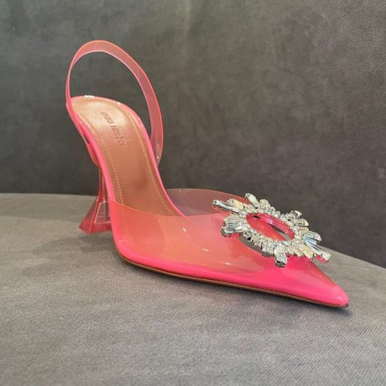 Amina Muaddi Begum Crystal Pink PVC Slingback Pumps