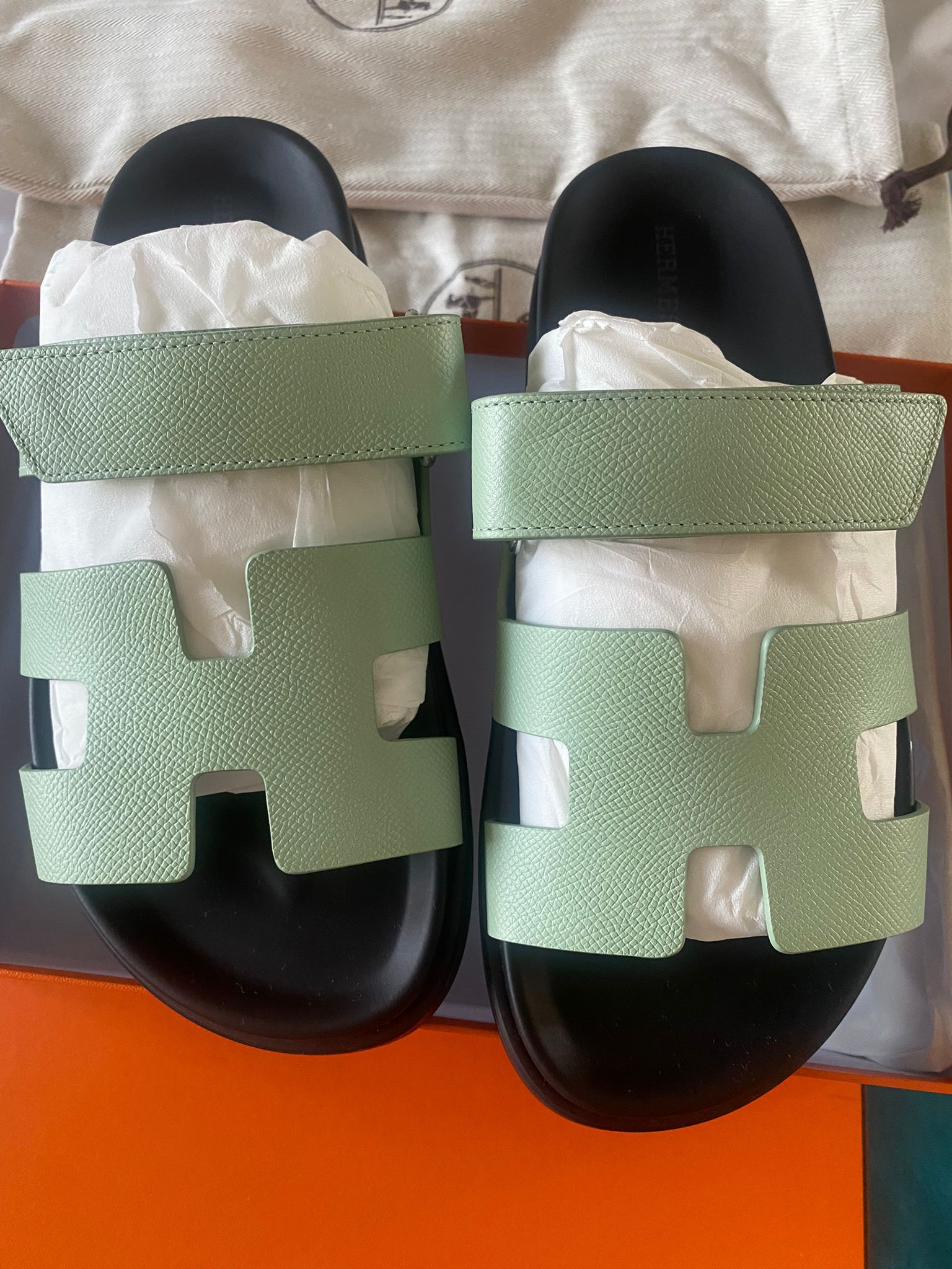 Hermès Chypre Sandals Epsom (Vert Jade)