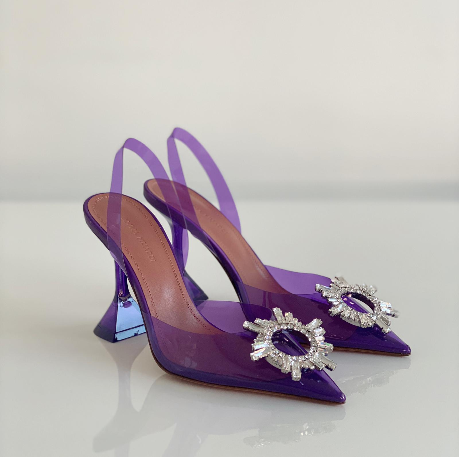 Amina Muaddi Begum Crystal Purple PVC Slingback Pumps