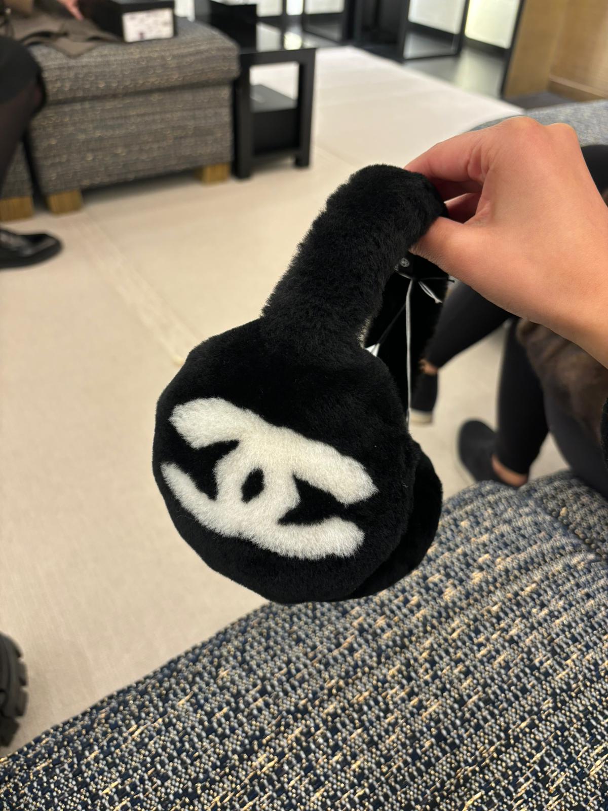 Chanel CC Shearling Earmuffs (Black/White)