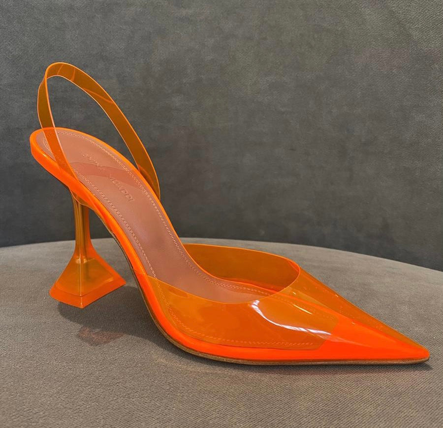 Amina Muaddi Holli PVC Orange Slingback Pumps