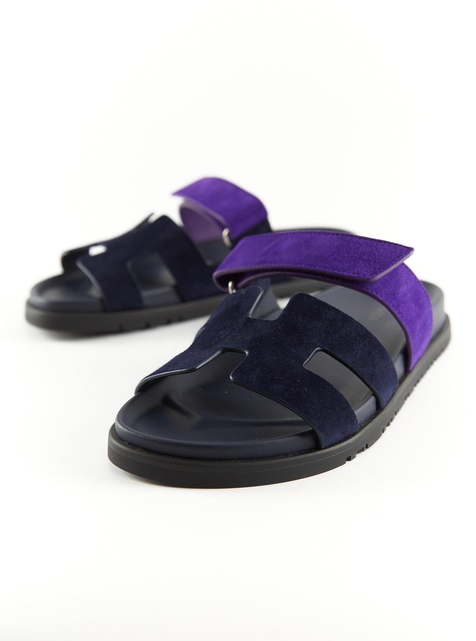 Hermès Chypre Sandals (Marine / Violet Majorette)