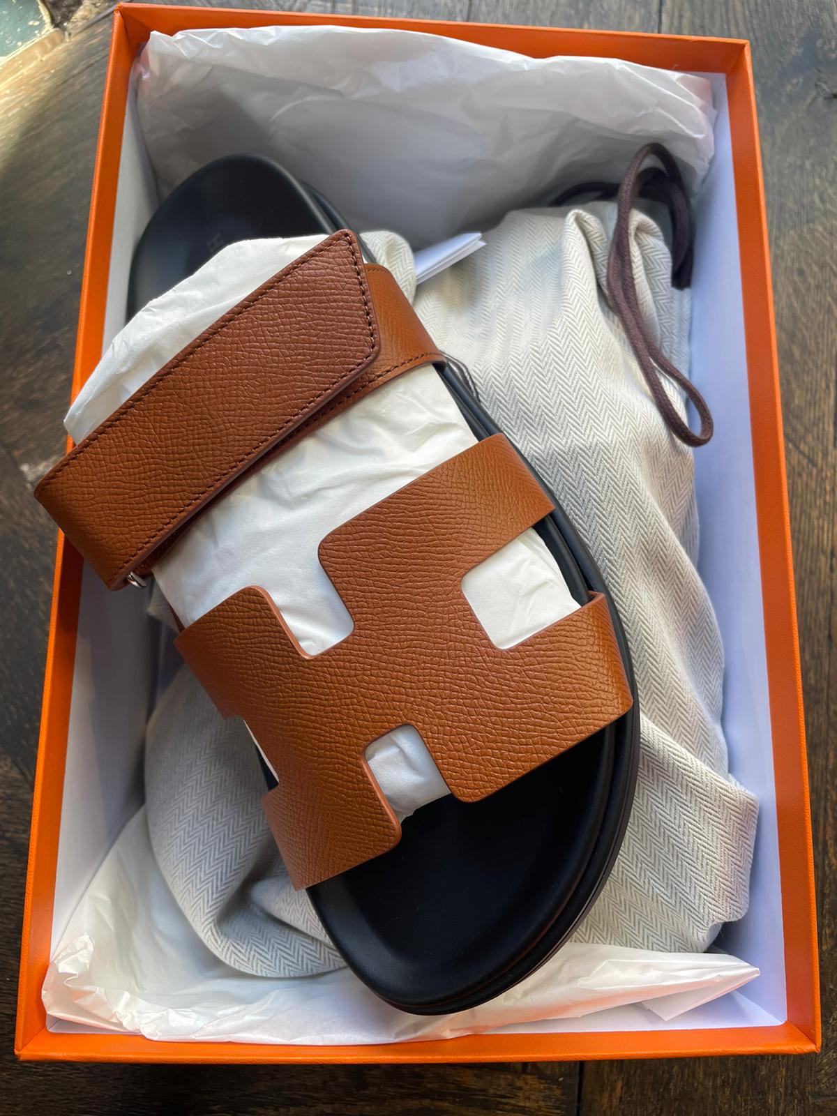 Hermès Chypre Sandals Epsom (Naturel/Black)