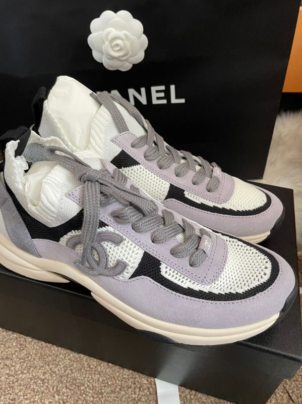 Chanel Fabric & Suede CC Sneakers (Lilac)