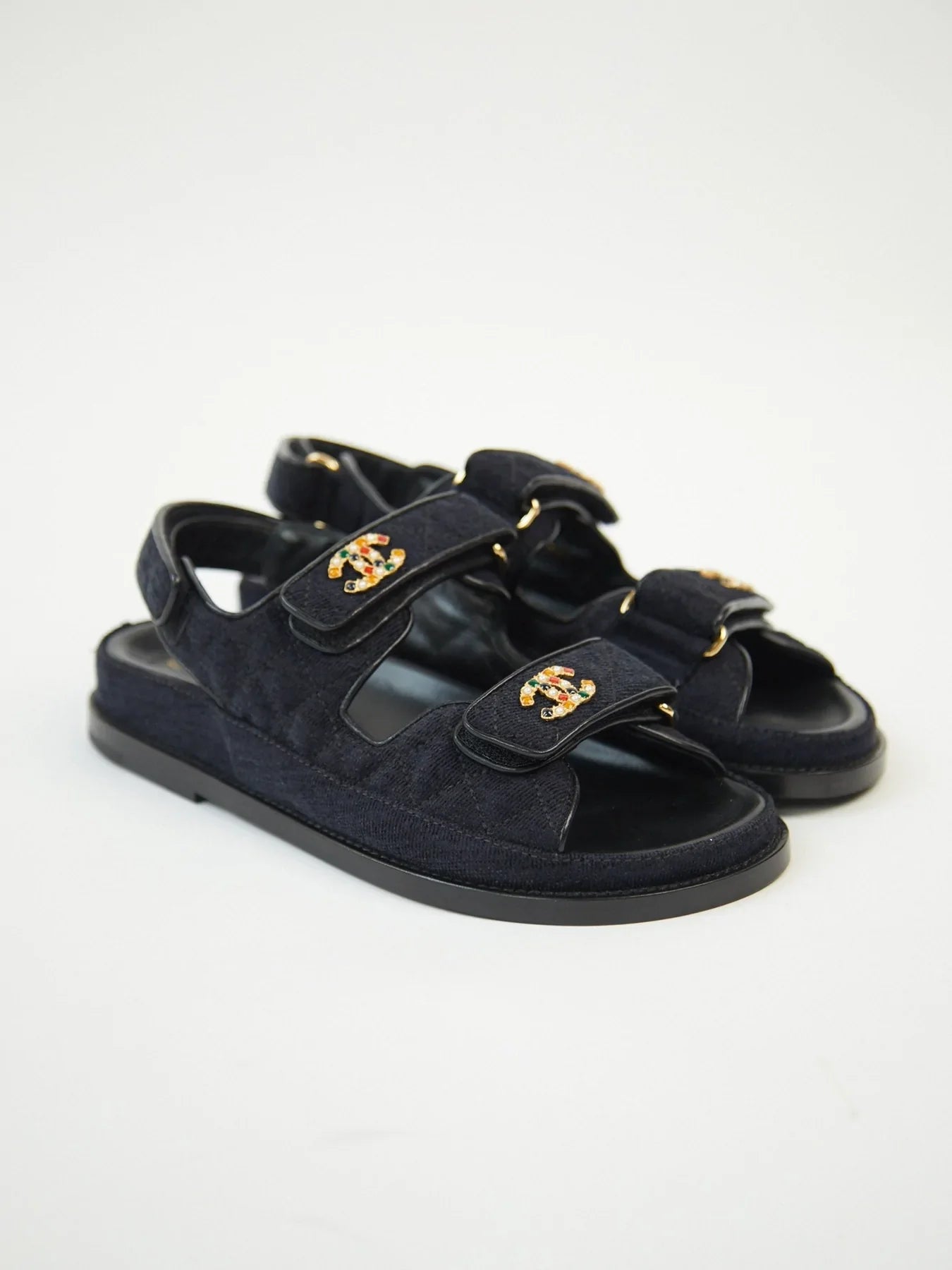 Chanel Velvet CC 'Dad' Sandals Navy