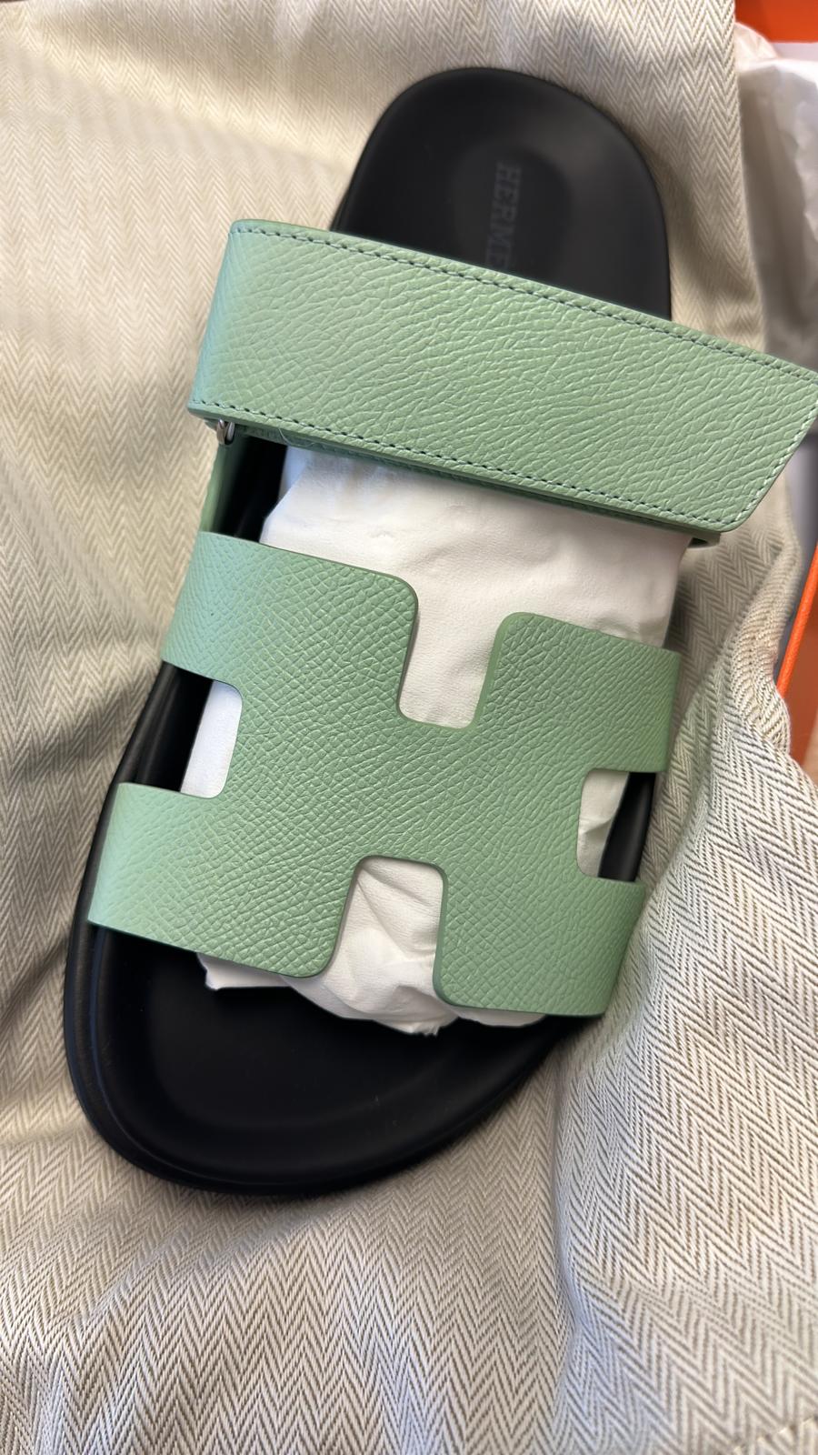 Hermès Chypre Sandals Epsom (Vert Jade)